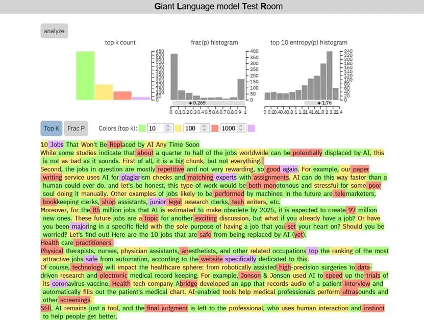 Results for human text 10