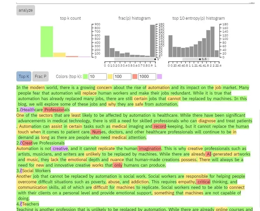 Results for AI-generated text 10